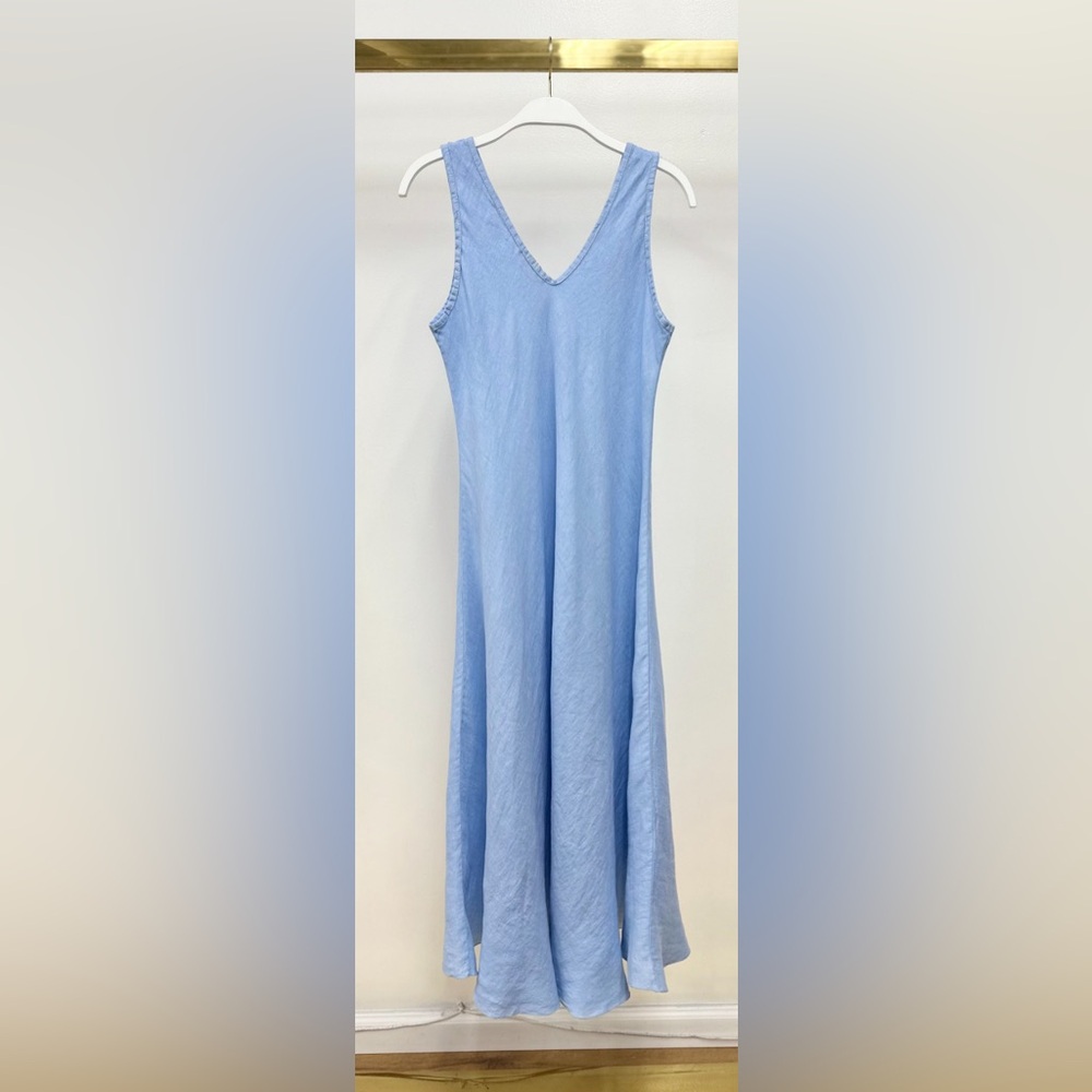 (800866/191333-SKY) ITALIAN LINEN MAXI V-NECK DRESS - Picture 2 of 5
